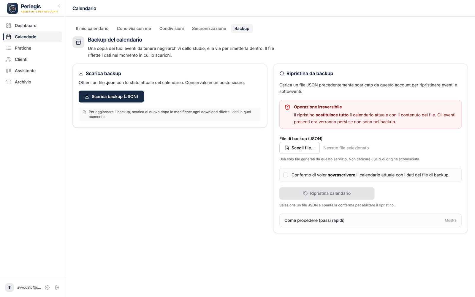 Backup ed esportazione — Perlegis